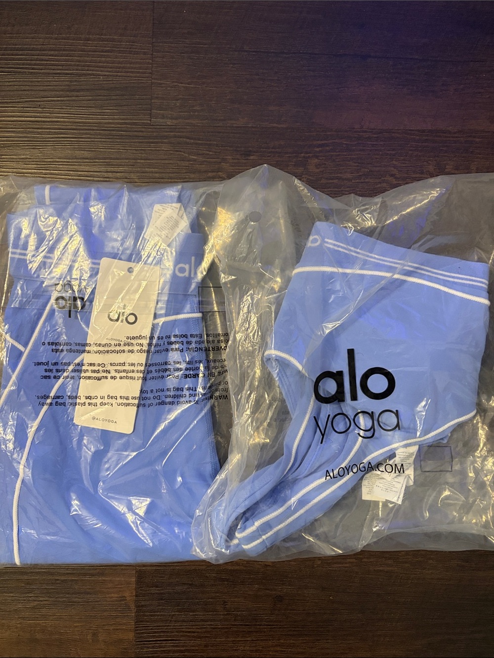 ALO Yoga Women's Light Blue Athletic Pants with White Trim